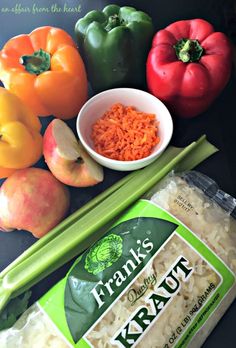 some vegetables are sitting on a table next to the bag of kraut rice