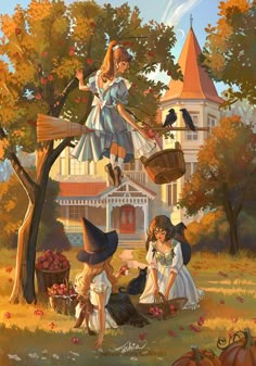 Sans Art, Arte Peculiar, Fairytale Art, Witch Art, Apple Picking, Arte Fantasy, Dreamy Art, Illustration Artists