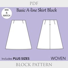 the basic skirt pattern is shown in two different sizes and has an attached waist line