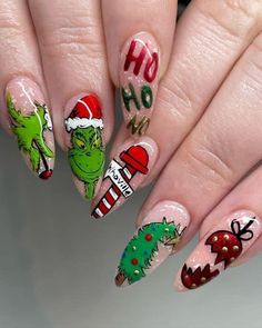 Grinch Love 2024 | Grinch inspired nail ideas | Facebook Christmas Nail Designs Easy, Disney Christmas Nails, Cheetah Print Nails, Christmas Nail Ideas, Latest Nail Designs, Sassy Nails, Christmas Nails Easy, Red Nail Designs