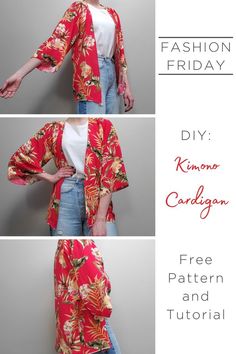 Judith Contreras's Images on Costura E31 Sew A Cardigan, Kimono Cardigan Pattern Sewing, How To Sew A Shrug, Easy Sewing Patterns Free Diy Summer Dresses, Sewing Videos Projects, Free Kimono Sewing Pattern, Kimono Sewing Pattern Free, Diy Cardigan From Fabric