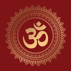 the om shan symbol in gold on a red background