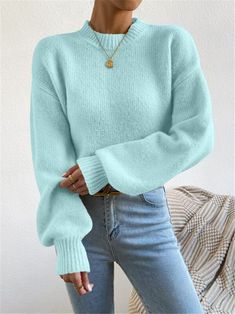 Plus Size Pullover, Oversize Pullover, Cozy Coats, Cozy Knit Sweater, Long Sleeve Knit Sweaters, Mint Blue, Plus Size Kleidung