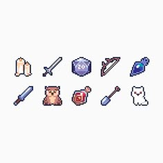 an image of pixel art with different items