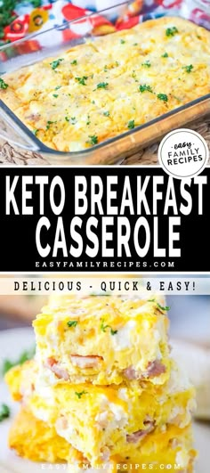 keto breakfast casserole is stacked on top of each other with text overlay