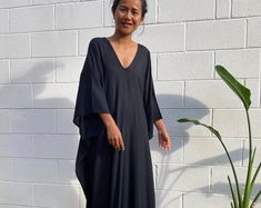 Off the Shoulder Dress, Black Kaftan Dress, Beach Kaftan, Maxi Dress, Boho Dress, Black Long Dress, Plus Size Dress, Maternity Dress, Caftan - Etsy Chic Black V-neck Kaftan, Black Flowy Maxi-length Kaftan, Flowy Black Maxi Length Kaftan, Black Bohemian Maxi Dress For Evening, Black V-neck Kaftan For Evening, Black Bohemian Evening Maxi Dress, Black Floor-length Kaftan For Summer, Black Flowy V-neck Kaftan, Elegant Flowy Black Kaftan