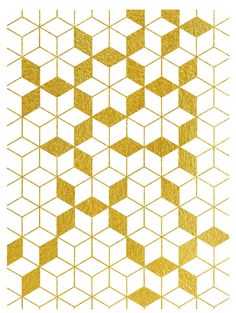 an abstract golden pattern on white paper with gold foiling in the shape of hexagonal cubes