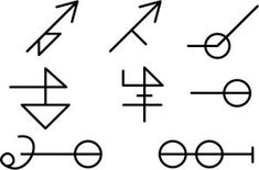 an image of different symbols that are in the form of arrows and circles on a white background