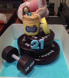 a cake made to look like a gym equipment