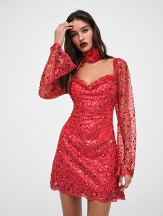 Life's short, wear sequins. White Dress Accessories, Dress Christmas, For Love & Lemons, Red Mini Dress, Going Out Dresses, Shop Maxi Dresses, For Love And Lemons, Long Sleeve Mini Dress, New Years Eve