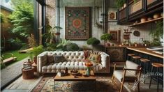 a living room filled with furniture and lots of plants