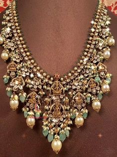 Double Layer Necklace Gold Indian, Simple Bridal Jewelry Indian, Polki Haram, Gutta Pusalu Jewellery, Gold Kundan Necklace, Victorian Jewelry Indian, Jadau Jewellery, Victorian Jewellery Designs