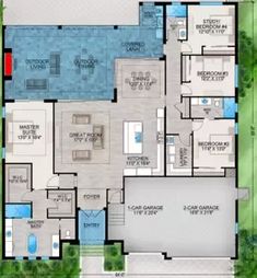 the floor plan for this modern home is very large and has two pools on each side