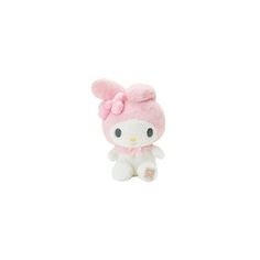 a small stuffed animal with a pink bow on it's head, sitting in front of a white background