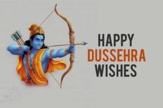 happy dussehera wishes with an image of the hindu god holding a bow and arrow