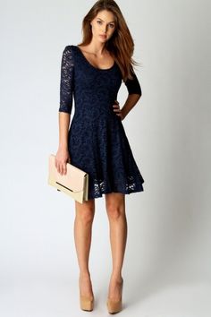 Lovely lace dress, perfect for a night out or dress up with pearl accessories for a wedding outfit. Blue Lace Dress Outfit, Gaun Koktail, Lace Dress Outfit, A Line Cocktail Dress, Navy Lace Dress, Lace Blue Dress, Navy Lace, Street Styles