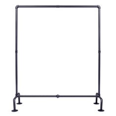 a black metal frame with two legs and an iron bar on the bottom, against a white background