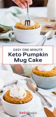 keto pumpkin mug cake with whipped cream on top