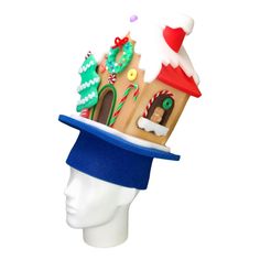 This Christmas Gingerbread House Hat will definitely make you stand out at your next Party, Hora Loca, Wedding, Corporate Event, Birthday, Quinceanera, or Halloween Party! It can be used as a wedding hats, top hats, photo booth props, or a party favor. Ginger House, Foam Party, Snowman Hat, Crazy Hats, Christmas Gingerbread House, Top Hats, Booth Props, Christmas Costumes, Wedding Hats