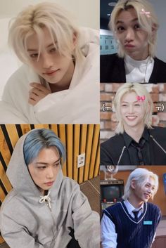 four different images of the same person with blonde hair