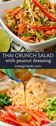 thai crunch salad with peanut dressing is an easy and delicious side dish that's ready in less than 30 minutes