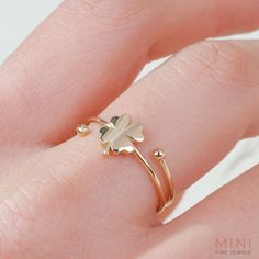 "Minimalist ring with 14K solid gold clover leaf & floral & flower jewelry is handmade per your order. Customers love to buy personalized & custom minimalist and delicate style wedding, engagement, promise and she said yes ring items like our cute jewelry for special occasions (expecting, wedding, bachelorette party, promoted to, remembrance, bridal shower, thank you or special day (thanksgiving, mother's day, christmas, fathers day, xmas, valentine's day, anniversary, summer, winter, halloween, Flower Ring Jewelry, Four Leaf Clover Ring, Delicate 14k Gold Stackable Flower Ring, Minimalist 14k Gold Open Flower Ring, Minimalist Sterling Silver Flower Ring In Yellow Gold, Minimalist 14k Gold Flower Ring, Minimalist Yellow Gold Flower Ring In Sterling Silver, 14k Gold Flower Shaped Minimalist Rings, Rings Cute