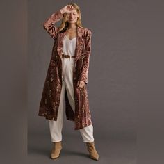 New Anthropologie Velvet Floral Coat In Purplish Pink Color With Beautiful Flower Embroidery , Perfect For Fall Pink Velvet Trench Coat, Velvet Jacket Pink, Anthropologie Sequin Duster, Anthropologie Fall 2022, Anthropologie Coats, Velvet Duster, Floral Coat, Embroidered Coat, Embroidered Velvet