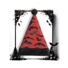 If you're celebrating a Goth Christmas or Love Vampires, Bats and Red and Black then this is the perfect winter cap to get into the holiday spirit while still keeping things dark and spooky. Great for anyone who loves halloween vibes all year long. The design features a red and black cap with black bats printed as a pattern on the red area. Though the vibe is dark the high contrasting colors are sure to pop and get noticed. These stylish winter caps are super fuzzy inside and out, extra soft & u Witchy Winter Party Costume Hats And Headpieces, Novelty Red Costume Hats For Parties, Red Novelty Costume Hats For Costume Party, Novelty Red Costume Hats And Headpieces For Parties, Novelty Red Costume Hats And Headpieces For Costume Party, Themed Black Costume Hats For Winter, Red Novelty Hats For Halloween, Red Themed Halloween Hat, Red Costume Accessories For Winter Party