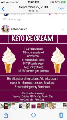 the menu for keto ice cream