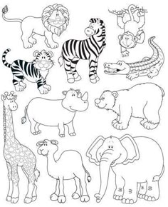 an animal coloring page with different types of animals