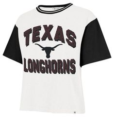 Design Feminine fit, short-sleeve tee Durable, ribbed crew neck Style and Team Spirit Screen-printed team graphics Additional Details Officially licensed product Texas T Shirts For Women, Texas Graphic Tee, Texas Tee Shirts, Texas Longhorn Tshirt, Short Sleeve Graphic Print T-shirt For Rodeo, Texas Longhorns, Fun Sports, Texas, Short Sleeve Tee