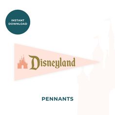 the disney land pennant is shown in pink and green