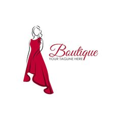 a woman in a red dress with the word boutique on it's back side