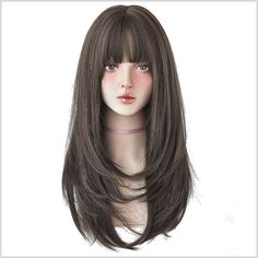 7JHH WIGS Hair Dye Wig for Women Synthetic Hair Natural Long Straight Wig With Bangs (22inch, Cold brown) Full Bangs Long Hair, Dye Wig, Painted Stools, Pelo Anime, Bridal Hair Updo, Wigs Hair, Haircuts Straight Hair, Long Hair With Bangs, Spring Hairstyles