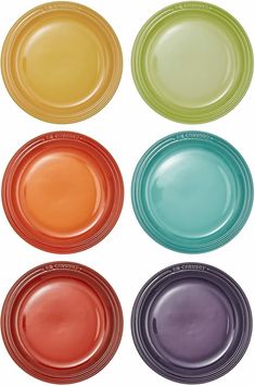 six plates with different colors on them