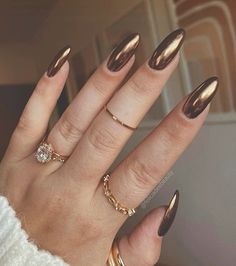 Bronze Nails Designs, Brown Chrome Nails, Copper Nails Designs, Brown Chrome, Chrome Nail Polish, Copper Nails, Simple Fall Nails