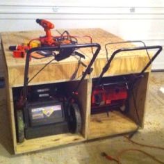 two work benches with tools in them sitting on the floor