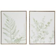 two framed paintings with green leaves on them