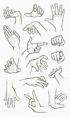 hand gestures drawn in pencil on white paper