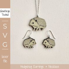 Add a touch of woodland whimsy to your fall wardrobe with this Autumn Critter Jewelry Set SVG! This digital download includes detailed cut files for a matching set of earrings and a necklace, featuring a cute hedgehog. Whether you're crafting for yourself or creating gifts for fellow nature lovers, these adorable critters are perfect for any autumn-themed project. Designed with care, the scored lines and engraved details show up beautifully on wood, giving each piece a rich, natural texture.  Fun Critter Facts! 🦔 Hedgehog: Did you know hedgehogs use over 5,000 spines to protect themselves? These adorable creatures roll up into a ball when they feel threatened, making them both cute and fierce! Make your next craft project truly unique with this one-of-a-kind fall jewelry design. Happy cra Woodland Whimsy, Cute Hedgehog, Happy Flowers, Hedgehogs, Fall Jewelry, Laser Cut Files, Necklace And Earrings, Woodland Animals, Nature Lovers