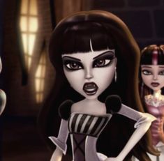 an animated doll is standing next to two other dolls