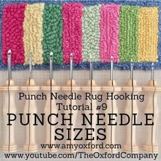 punch needle needles are lined up in rows with the words punch needle sizes on them