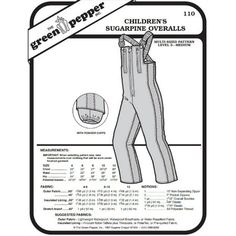 the green pepper children's sugaring overalls sewing pattern is shown in black and white