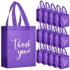 purple bags with thank you written on them