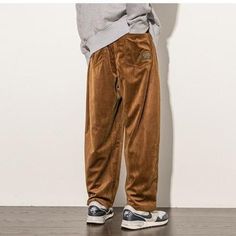 Pant Style: Straight Length: Full Length Front Style: Flat Fit Type: Loose Material: Polyester Thickness: Midweight Fabric Type: Corduroy Decoration: Pockets Style: Casual, Vintage Waist Type: Mid Gender: Men Closure Type: Elastic Waist Size (cm) Length Hip Waist Thigh M 99 110 70 69 L 100 114 74 70.8 XL 101 118 78 72.6 XXL 102 122 82 74.4 3XL 103 126 86 76.2 4XL 104 130 90 78 5XL 105 134 94 79.8 Size (inch) Length Hip Waist Thigh M 38.97 43.30 27.55 27.16 L 39.37 44.88 29.13 27.87 XL 39.76 46.4 Winter Brown Relaxed Fit Pants, Brown Relaxed Fit Pants For Winter, Casual Brown Pants For Streetwear, Casual Solid Color Corduroy Pants, Casual Brown Leather Pants, Casual Baggy Brown Bottoms, Casual Solid Corduroy Pants, Casual Brown Baggy Bottoms, Casual Brown Trousers