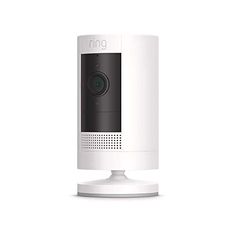 an image of a home security camera on a white stand with the word omni in front of it