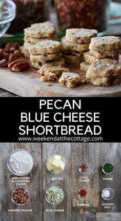 pecan blue cheese shortbread recipe on a cutting board