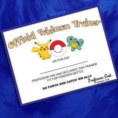 a pokemon trainer certificate with two pikachu