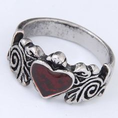 Size 7 Silver Alloy Dark Silver Jewelry, Vintage Heart Jewelry, Gemstone Rings Vintage, Grunge Jewelry, Vintage Silver Rings, Dope Jewelry, Red Jewelry, Handmade Wire Jewelry, Funky Jewelry