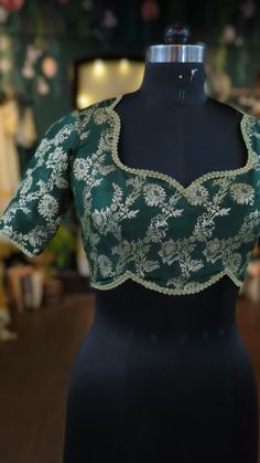 Buy Bottle Green Brocade Brocade Silk Blouse online on Etsy India. Shop for handmade, vintage and unique Saree Blouses & Cholis items from GiaExquisiteIndian online on Etsy Elegant Green Top For Reception, Green Blouse With Floral Embroidery For Reception, Green Floral Embroidered Blouse For Reception, Saree Blouse With Lace Work For Reception, Cotton Silk Blouse For Reception And Festivals, Elegant Cotton Silk Tops For Festivals, Green Fitted Top For Reception, Fitted Green Top For Reception, Bollywood Style Blouse With Lace Work For Reception